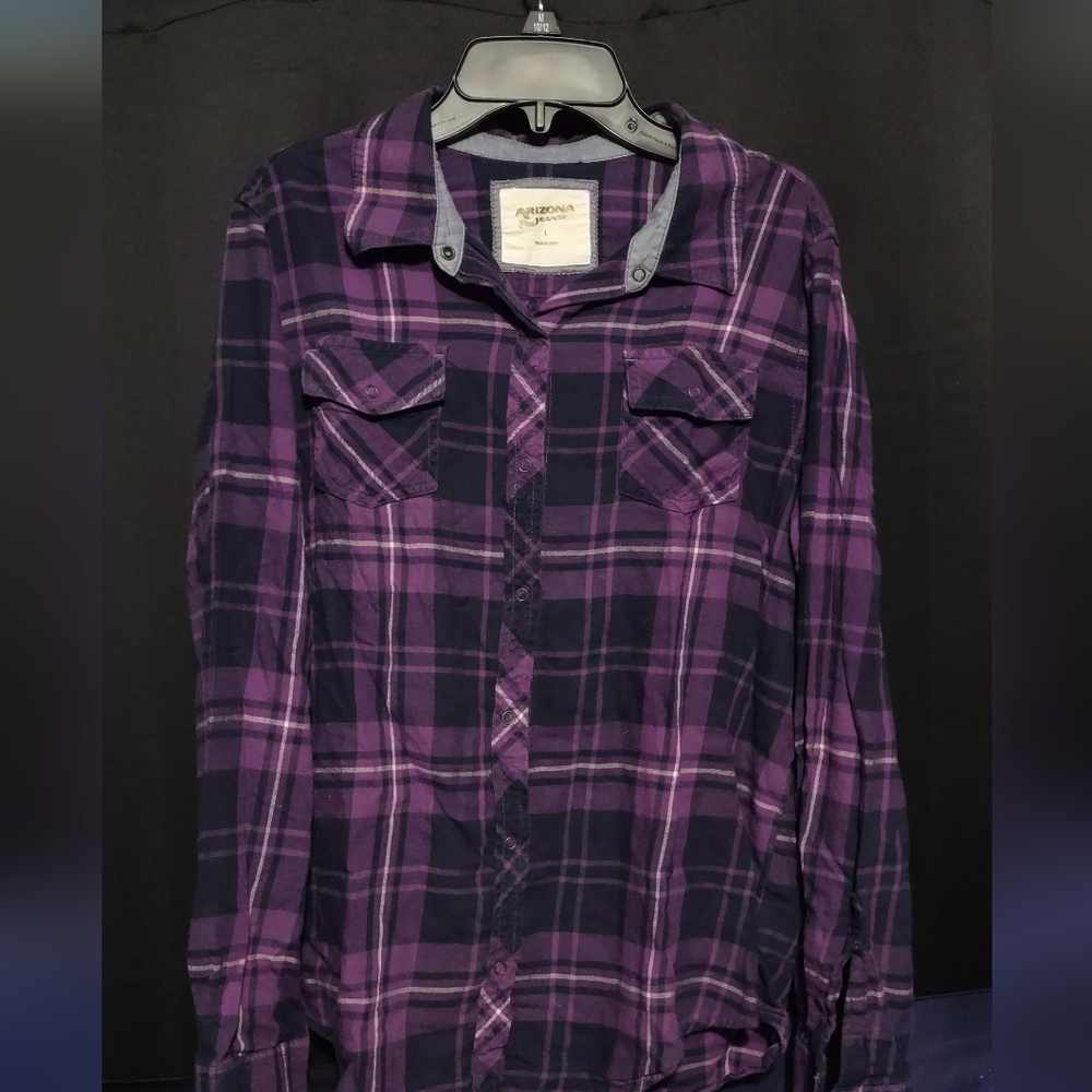 Arizona Jean Company Purple Plaid Long Sleeve Tee